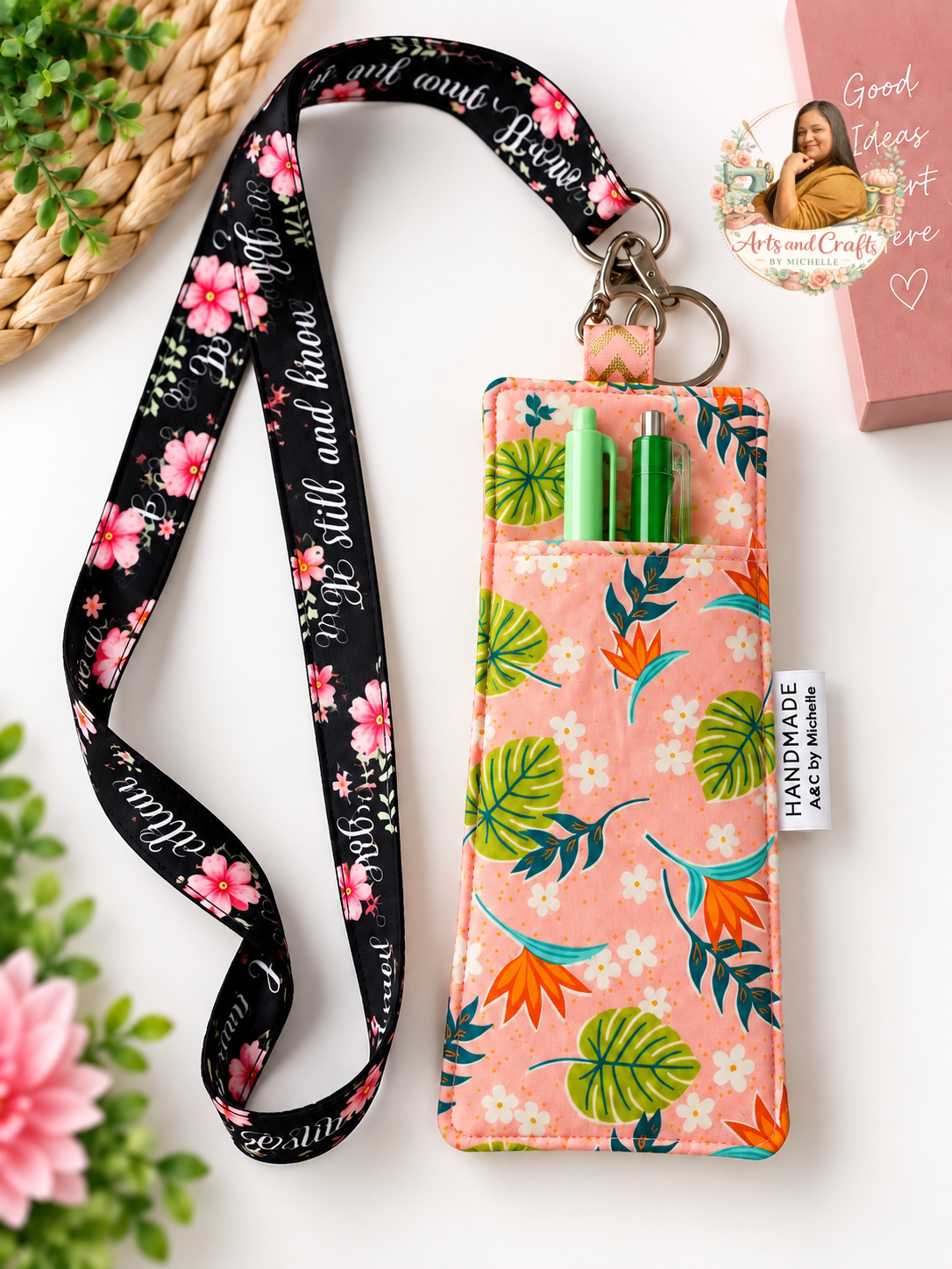 Handmade Lanyard Pen & Glasses Holder – Double-Sided 4 Pocket Organizer