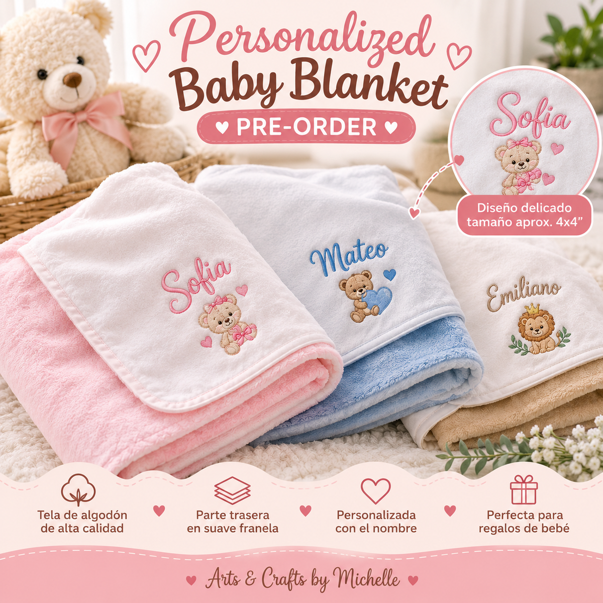 Personalized Baby Blanket - PRE-ORDER| Sabanita de Bebé Personalizada – PRE-ORDEN