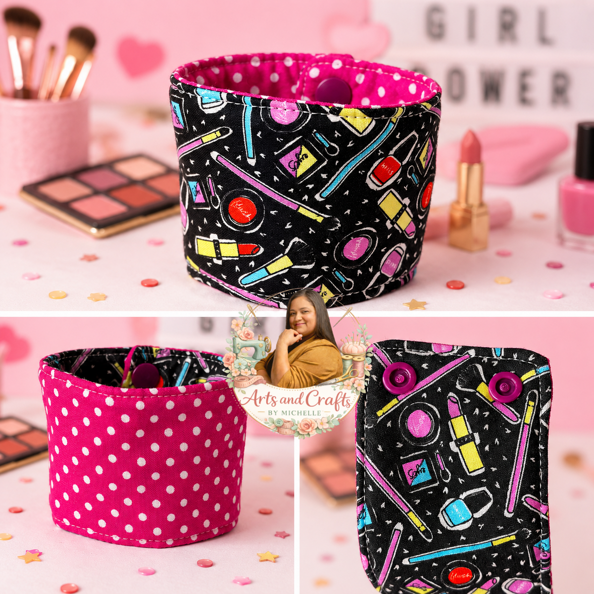 Kids Cup Cozy | makeup Themed Cup Sleeve | Reusable Fabric Drink Cozy | Teacher Gift (Copy)