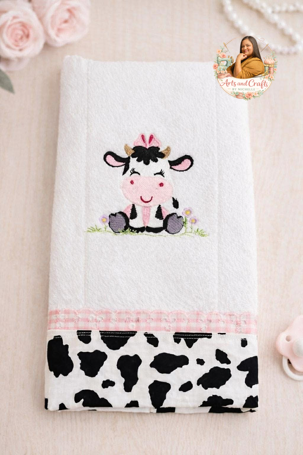 Pink Cow Baby Burp Cloth