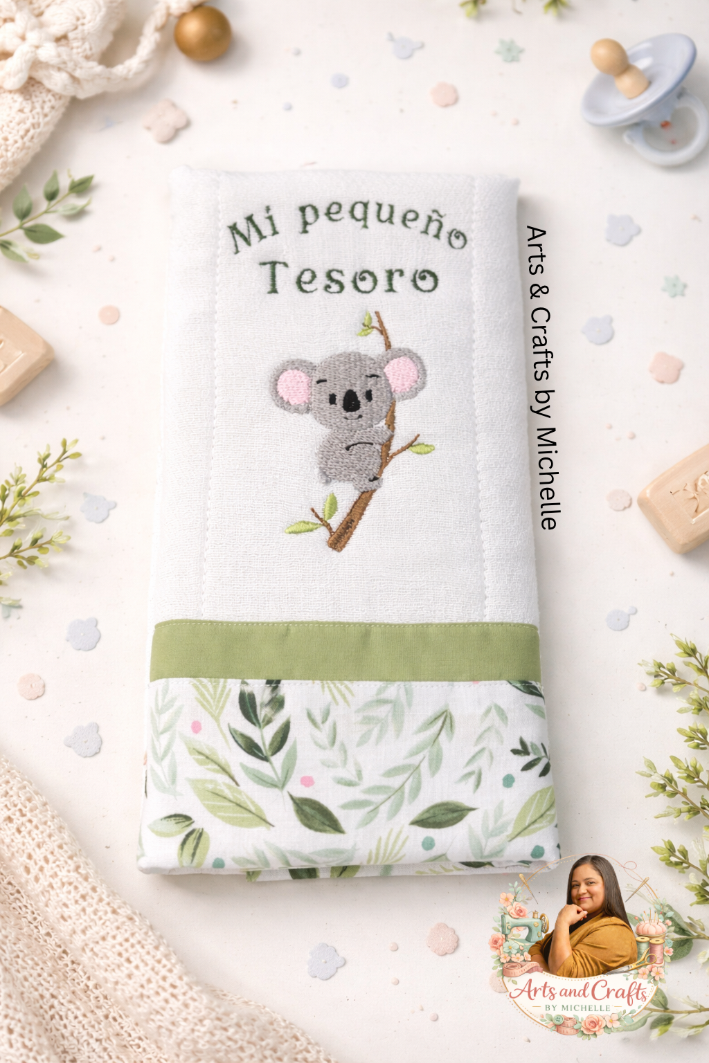 Koala Theme Personalized Baby Diaper Bag Gift Set – 4 Piece Handmade Baby Essentials Set