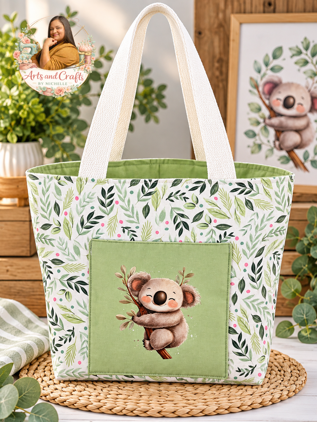 Koala Theme Personalized Baby Diaper Bag Gift Set – 4 Piece Handmade Baby Essentials Set