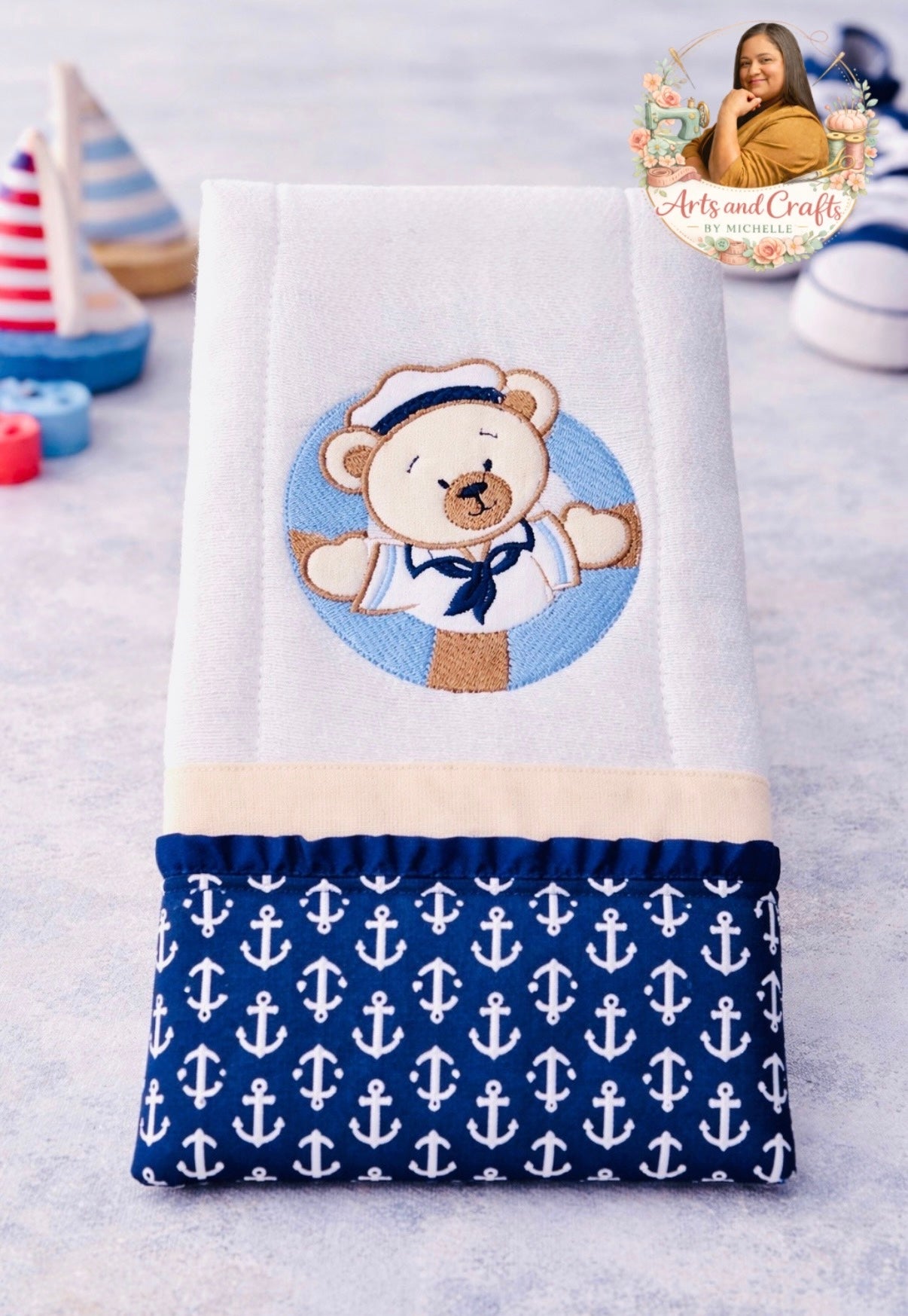 Life Saver Nautical Teddy Bear Baby Burp Cloth