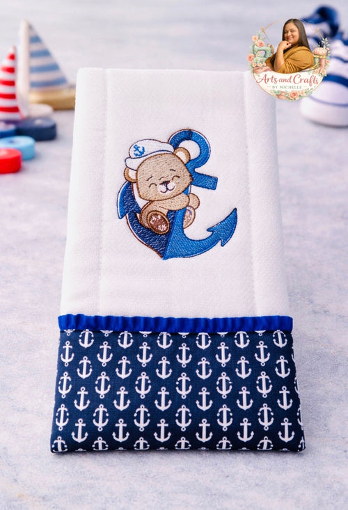 Anchor Nautical Teddy Bear Baby Burp Cloth