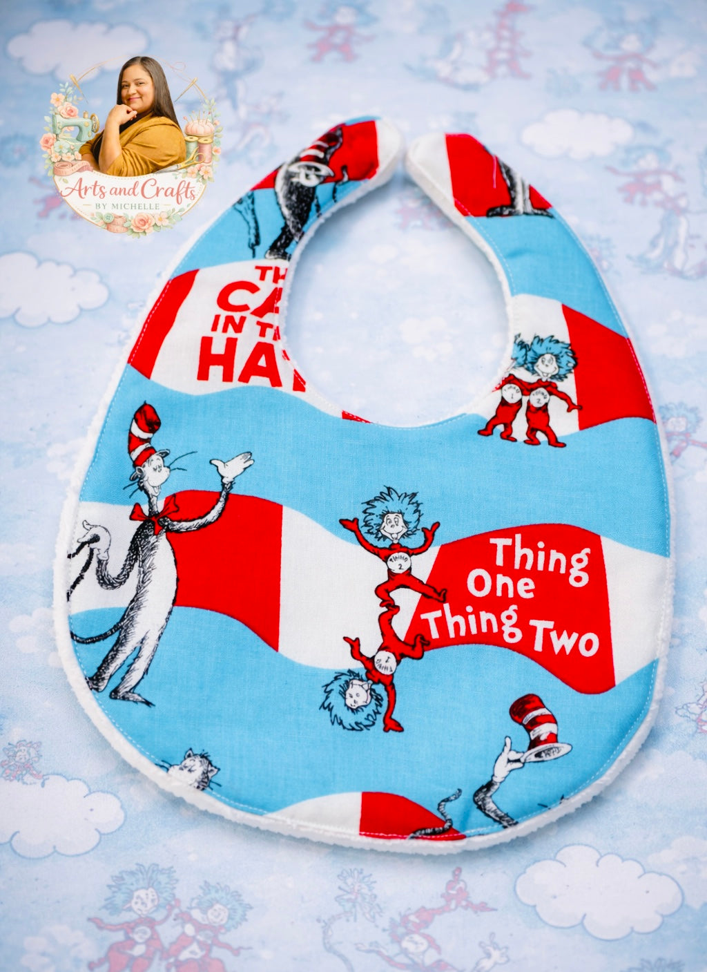 3pc Cat Baby Gift Set – Red & Blue Bib, Burp Cloth & Silicone teething clip | Personalized Baby Gift