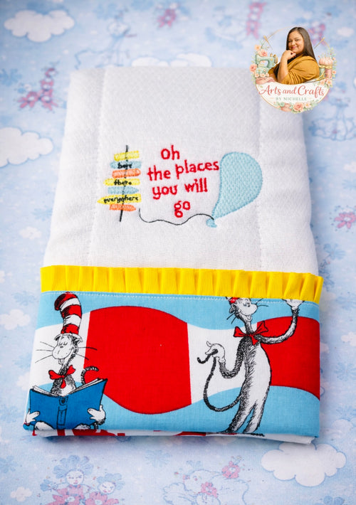 3pc Cat Baby Gift Set – Red & Blue Bib, Burp Cloth & Silicone teething clip | Personalized Baby Gift