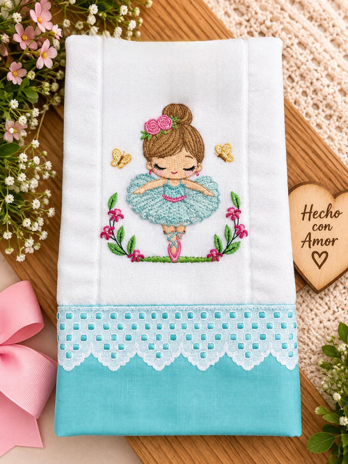 Blue Ballerina Baby Burp Cloth