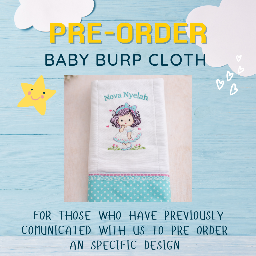 Reserved Pre-Order – Personalized Baby Burp Cloth (Custom Design Order)