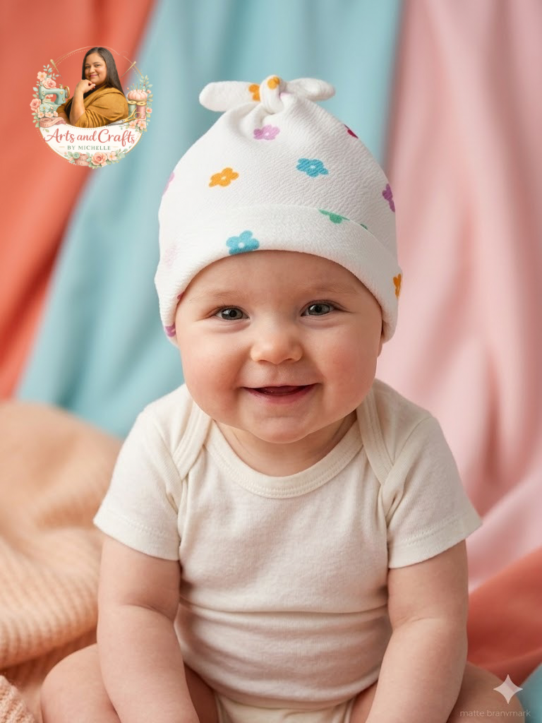 Retro Daisy Baby Bow Beanie - Ultra Soft Spandex