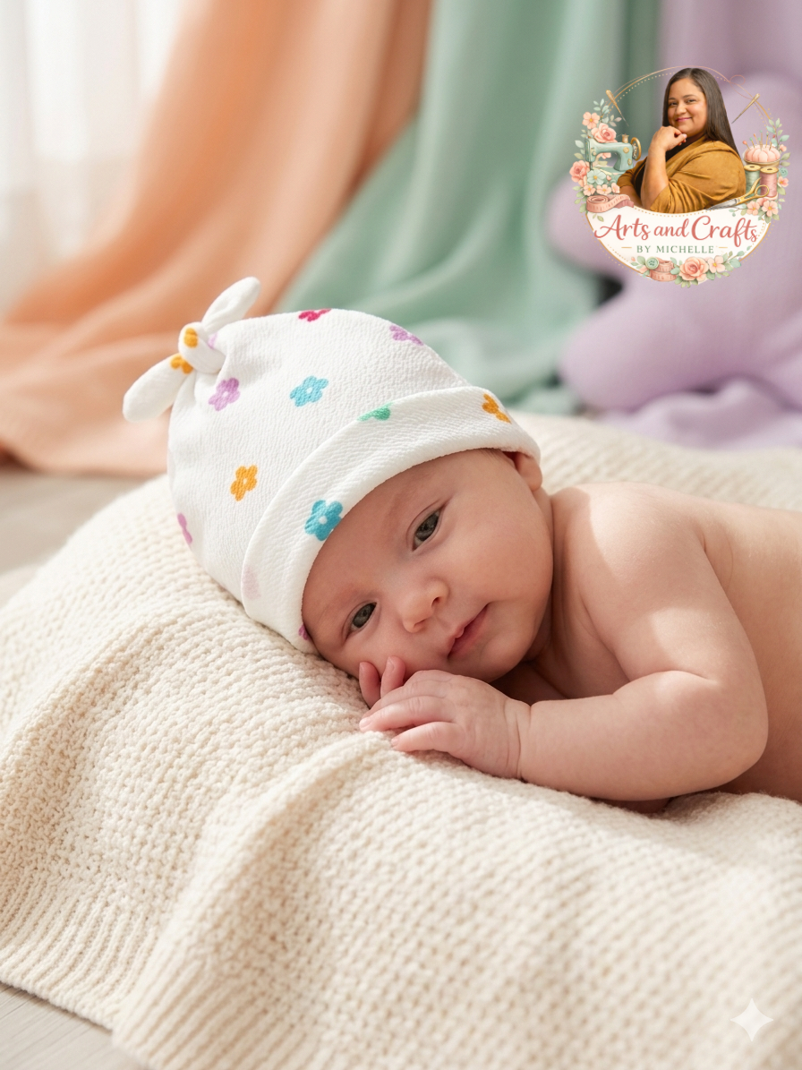 Retro Daisy Baby Bow Beanie - Ultra Soft Spandex