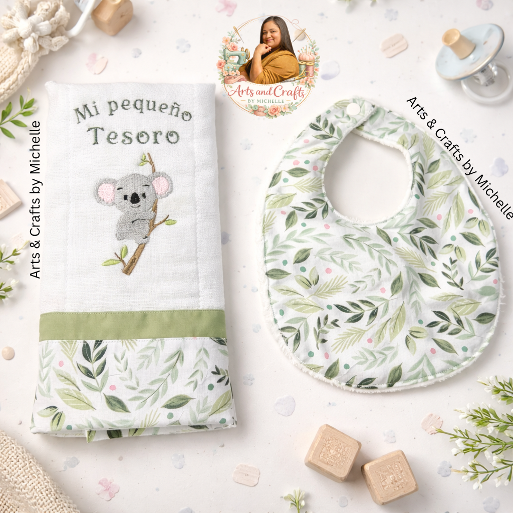 2 pc Koala Baby Gift Set – Bib & Burp Cloth| Personalized Baby Gift