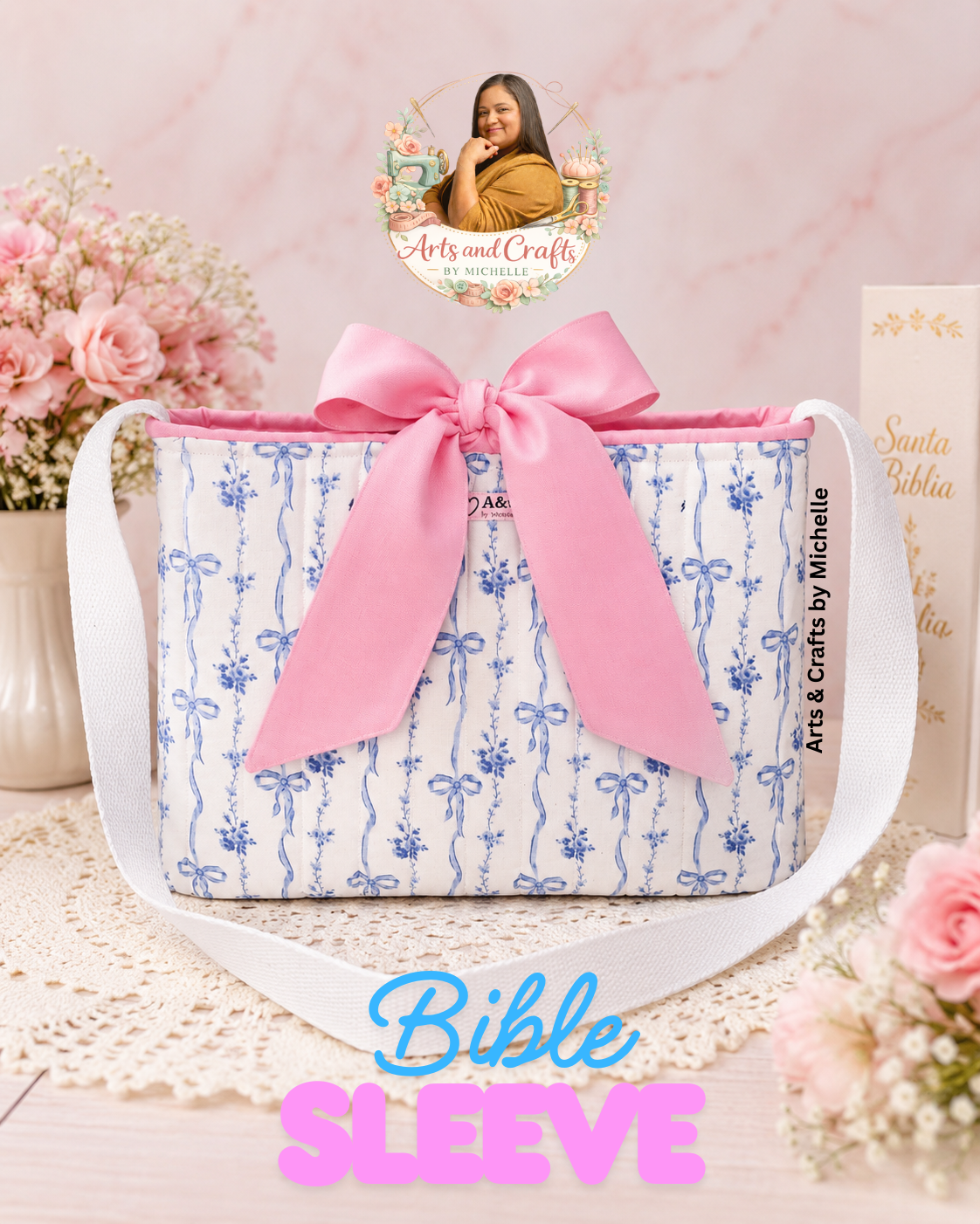 Coquette Bible Bag with Pink Bow | Handmade Bible Tote | Christian Gift | Bible Carrier