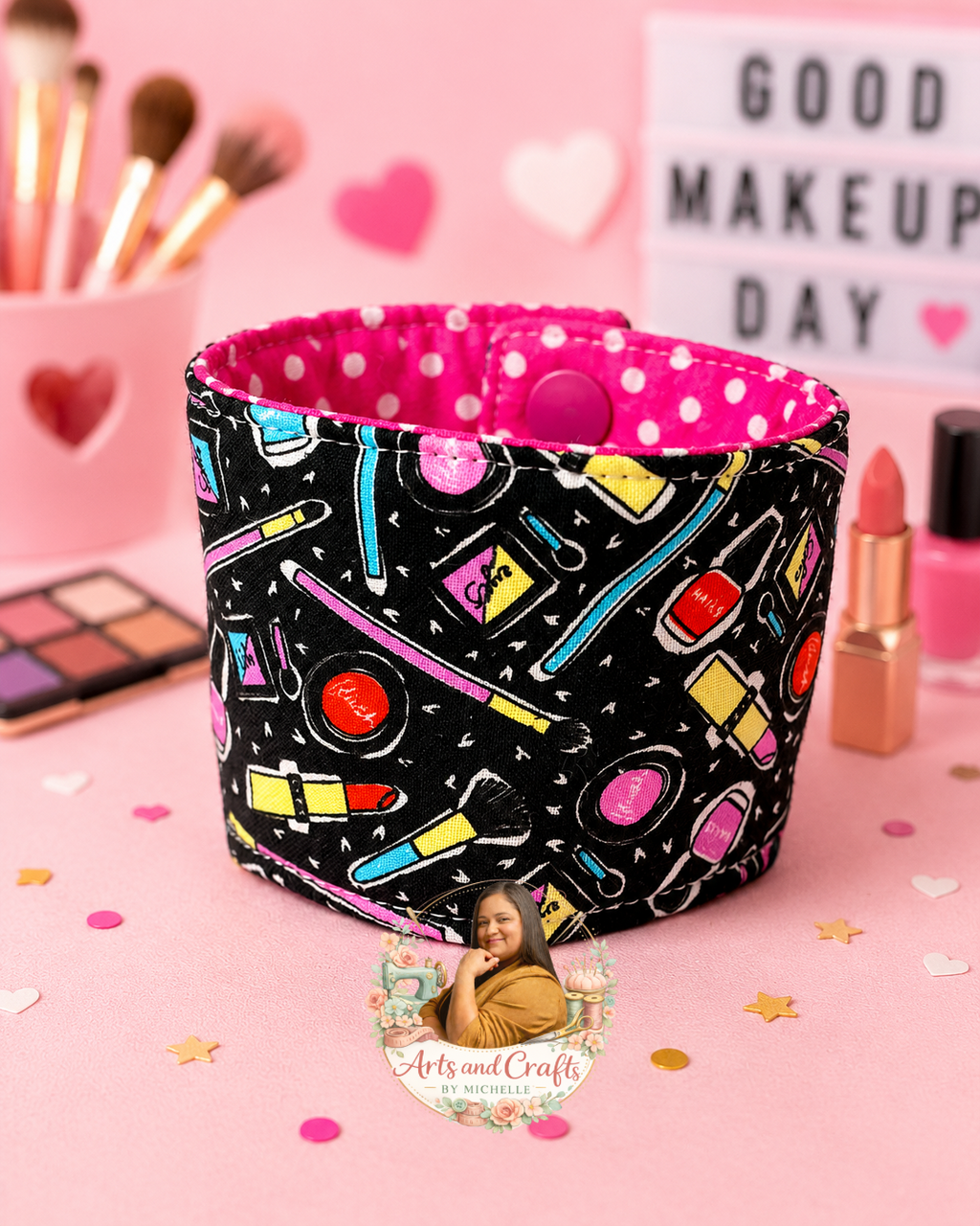 Kids Cup Cozy | makeup Themed Cup Sleeve | Reusable Fabric Drink Cozy | Teacher Gift (Copy)