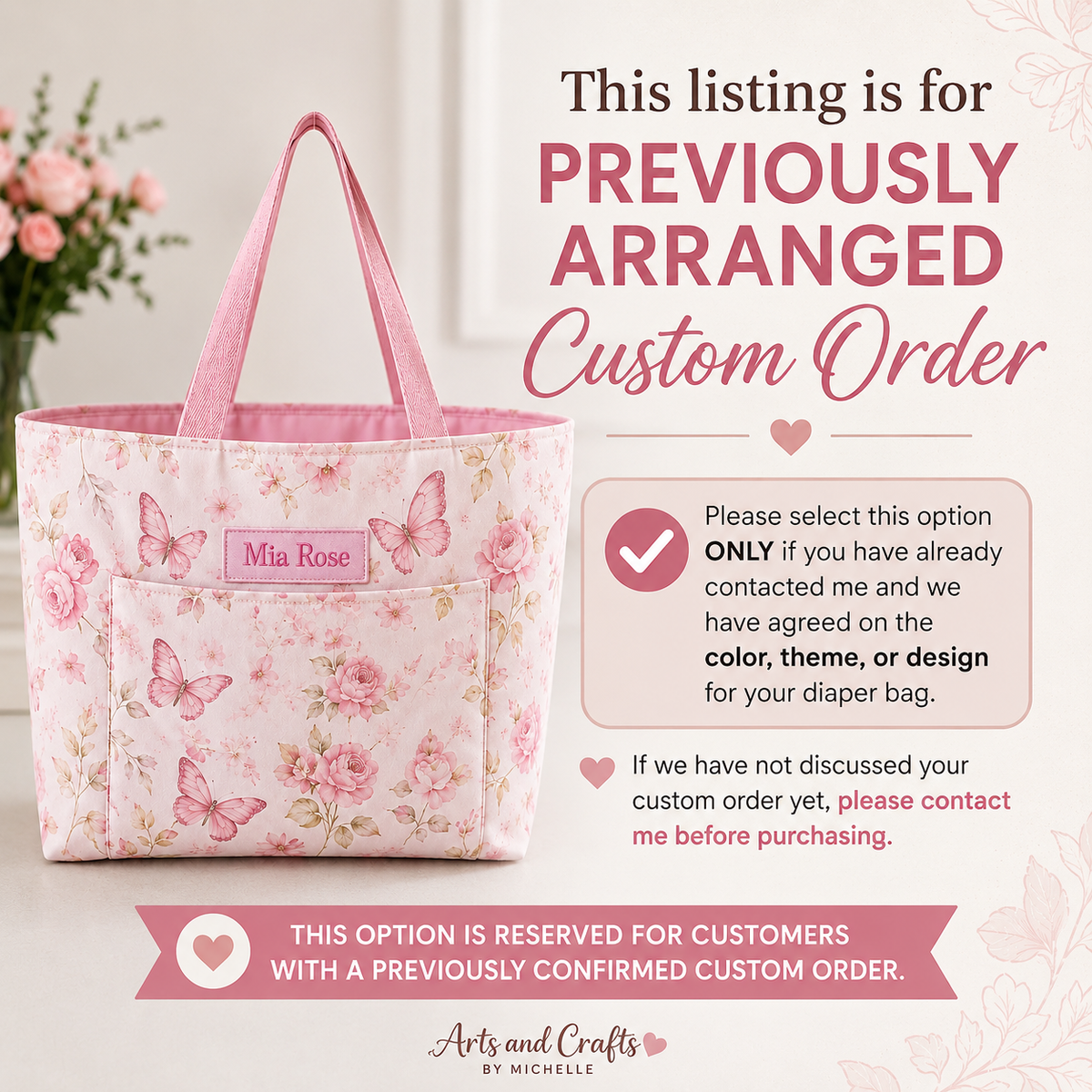 Personalized Baby Diaper Bag – Large Handmade Tote – Custom Embroidered Baby Bag – Previously Arranged Custom Order