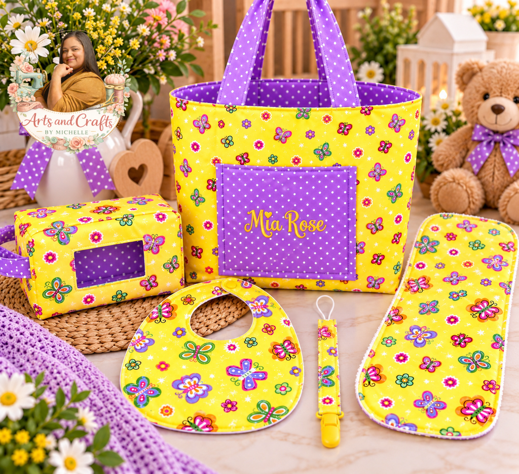 Personalized Baby Diaper Bag Gift Set – 5 Piece Handmade Baby Essentials Set