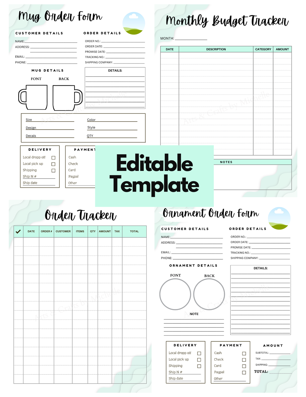 Editable Order Forms Template, Small Business Planner (Canva Template, US Letter Size)