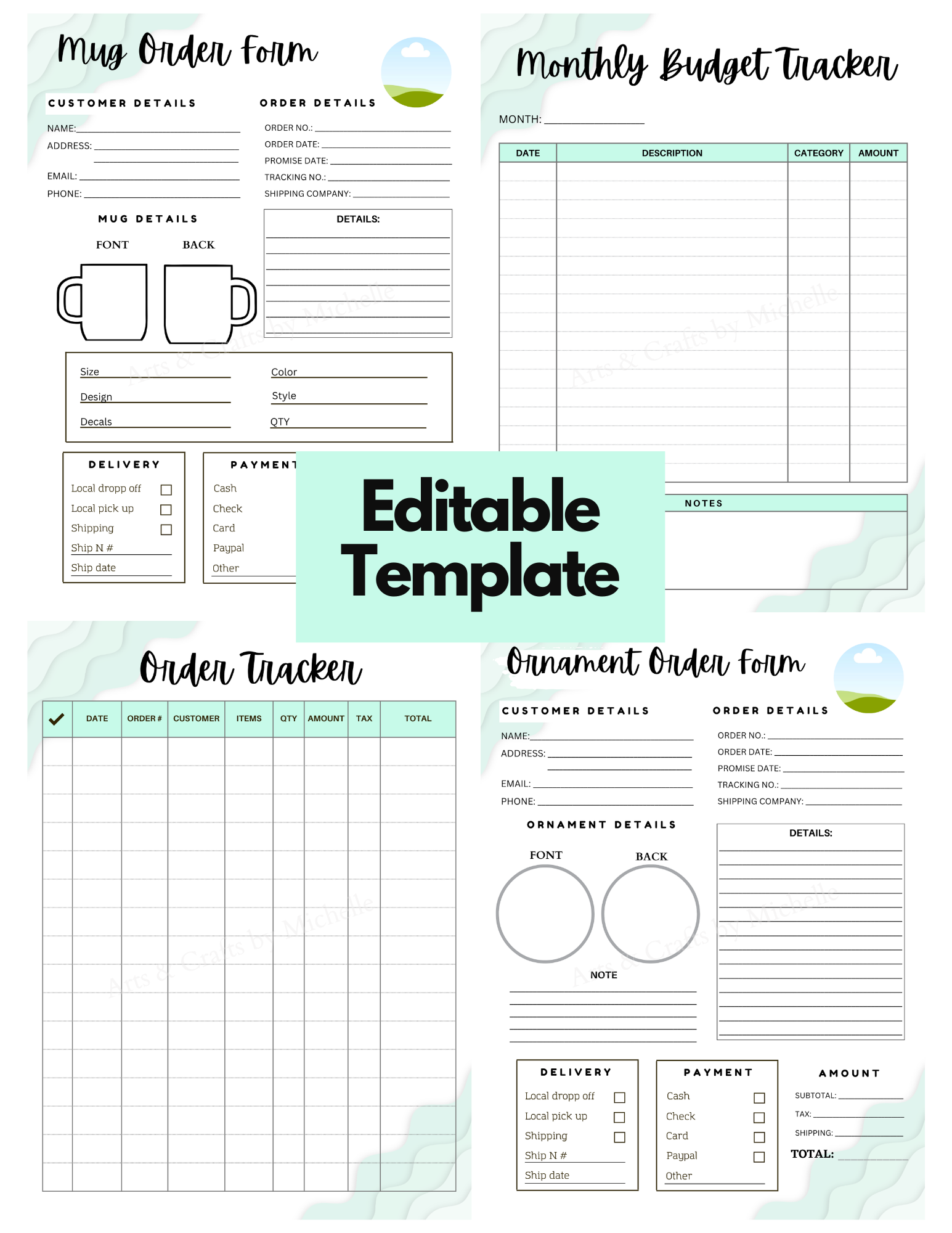 Editable Order Forms Template, Small Business Planner (Canva Template, US Letter Size)
