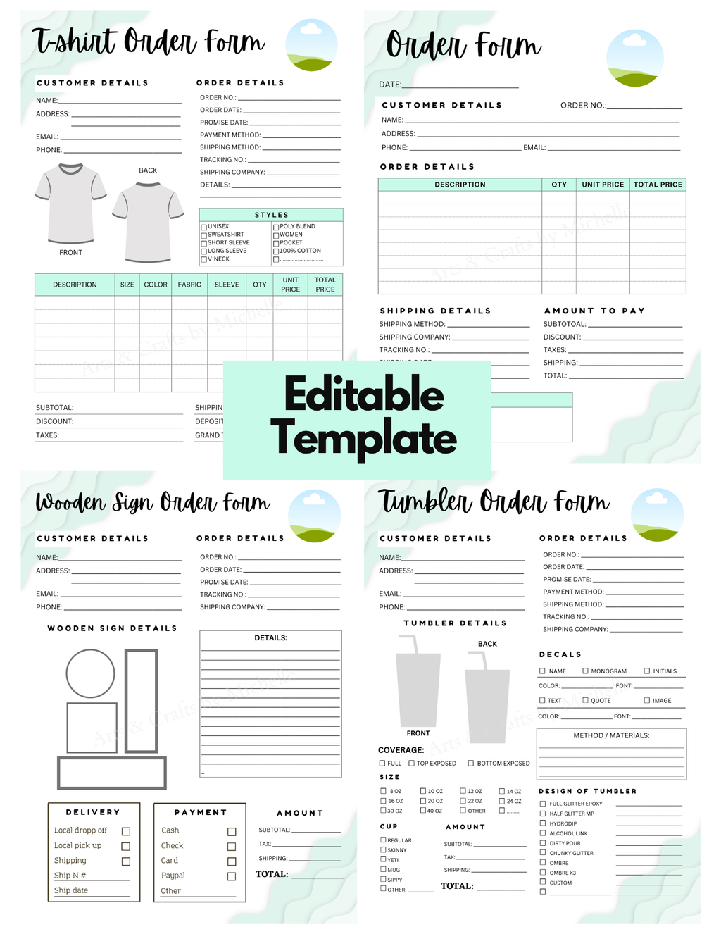 Editable Order Forms Template, Small Business Planner (Canva Template, US Letter Size)