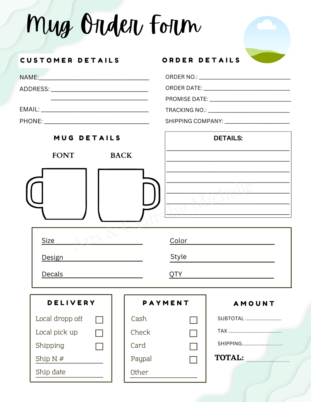 Editable Order Forms Template, Small Business Planner (Canva Template, US Letter Size)