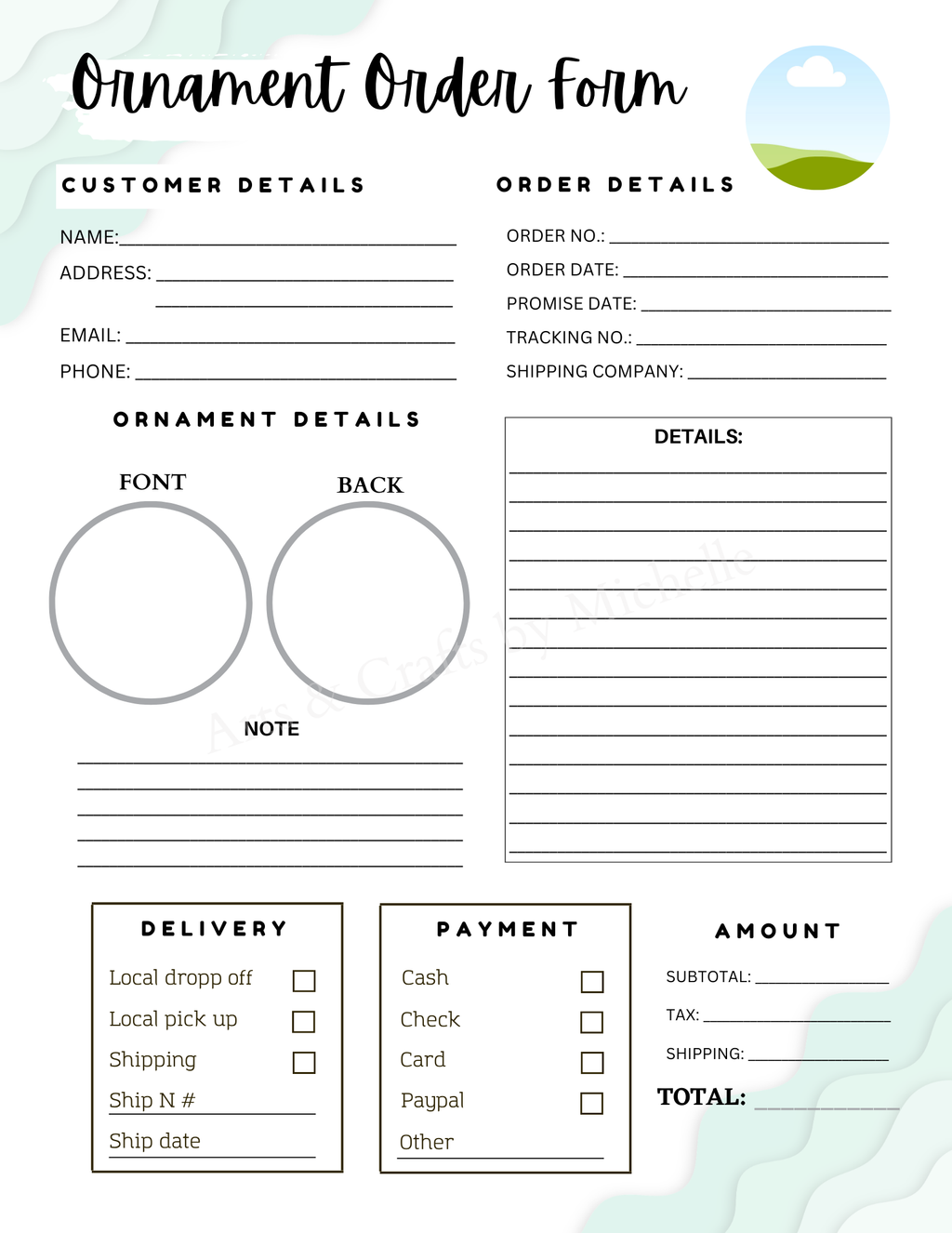 Editable Order Forms Template, Small Business Planner (Canva Template, US Letter Size)
