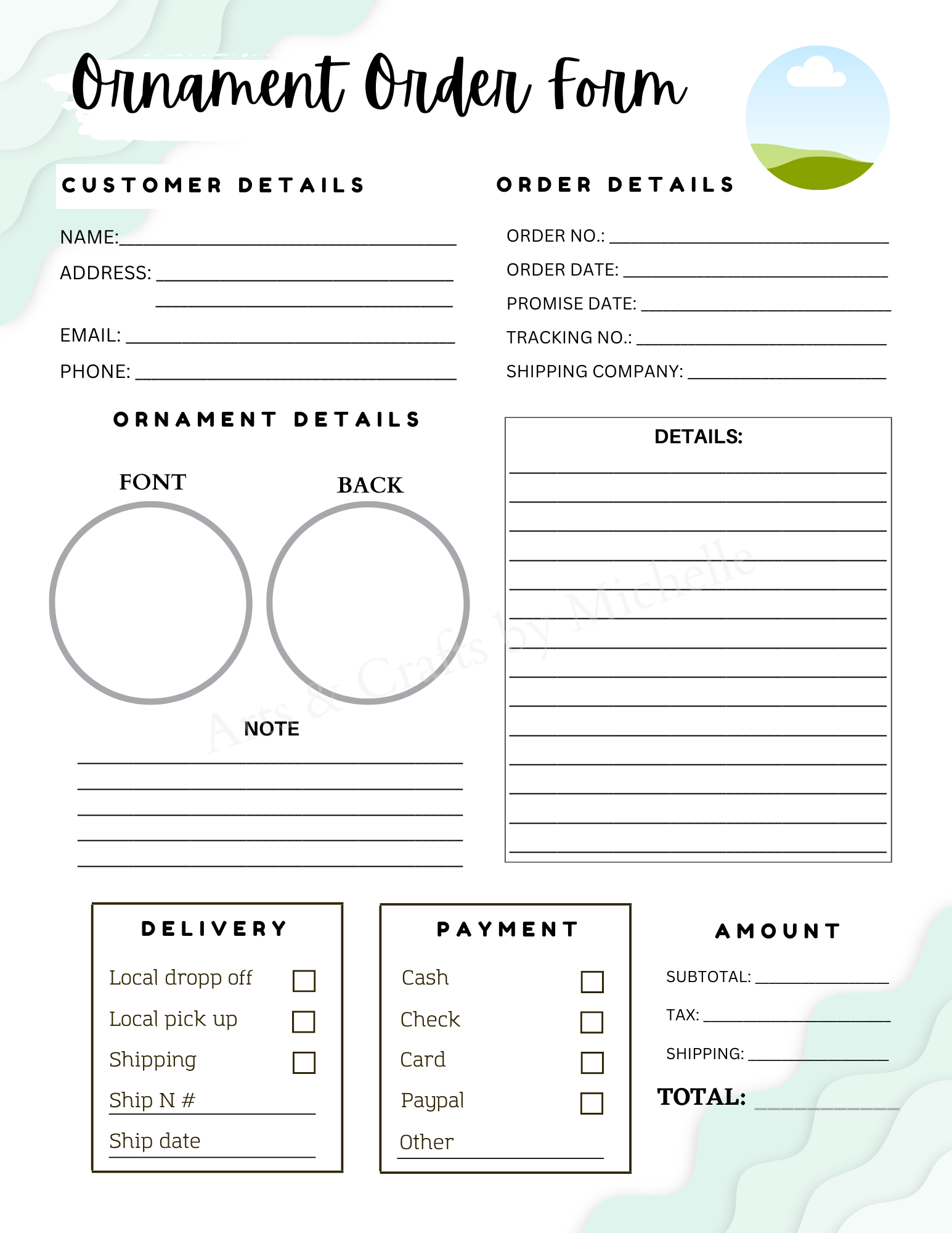 Editable Order Forms Template, Small Business Planner (Canva Template, US Letter Size)