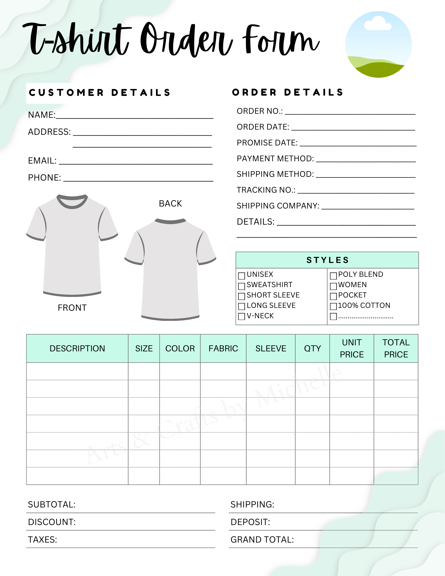 Editable Order Forms Template, Small Business Planner (Canva Template, US Letter Size)