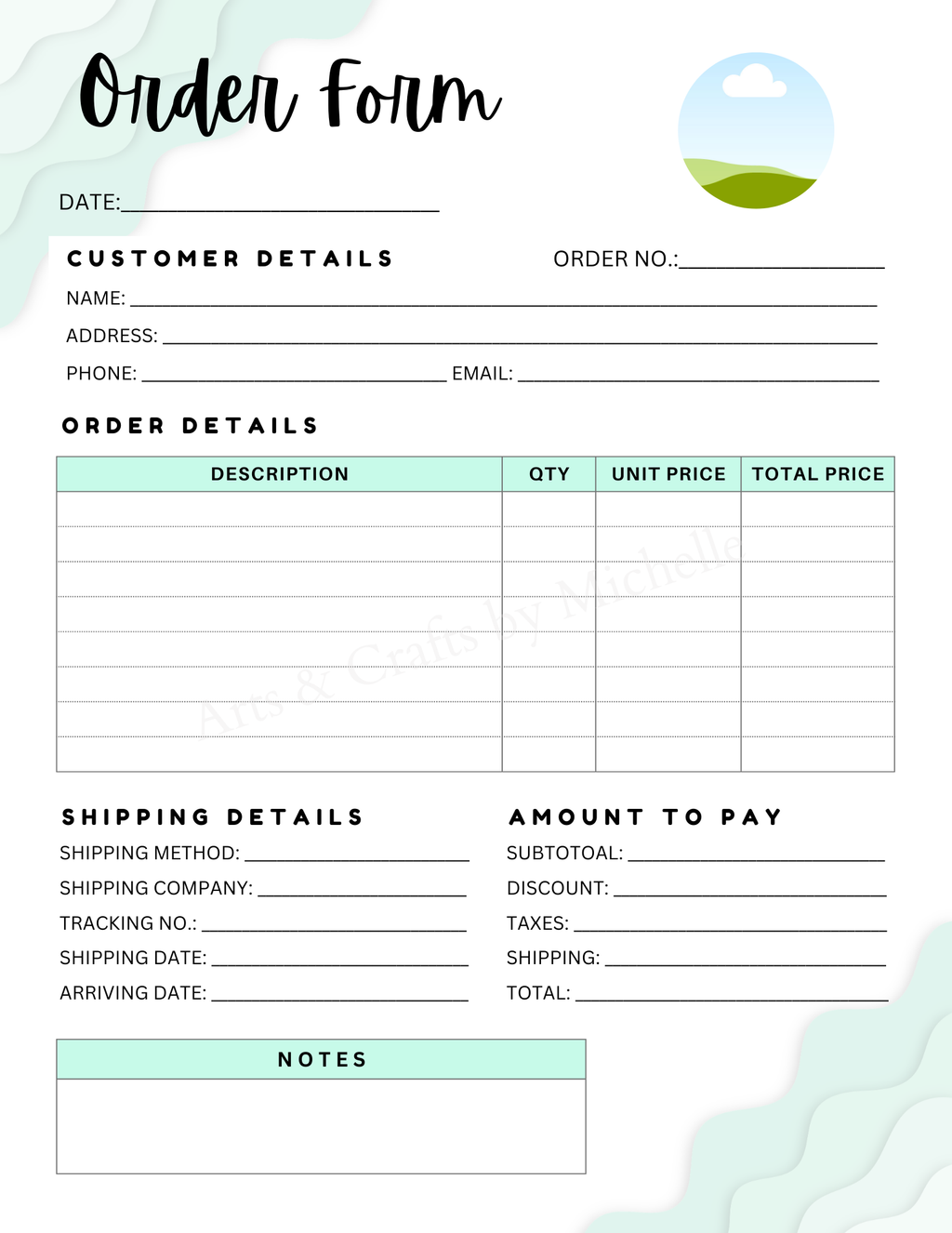 Editable Order Forms Template, Small Business Planner (Canva Template, US Letter Size)