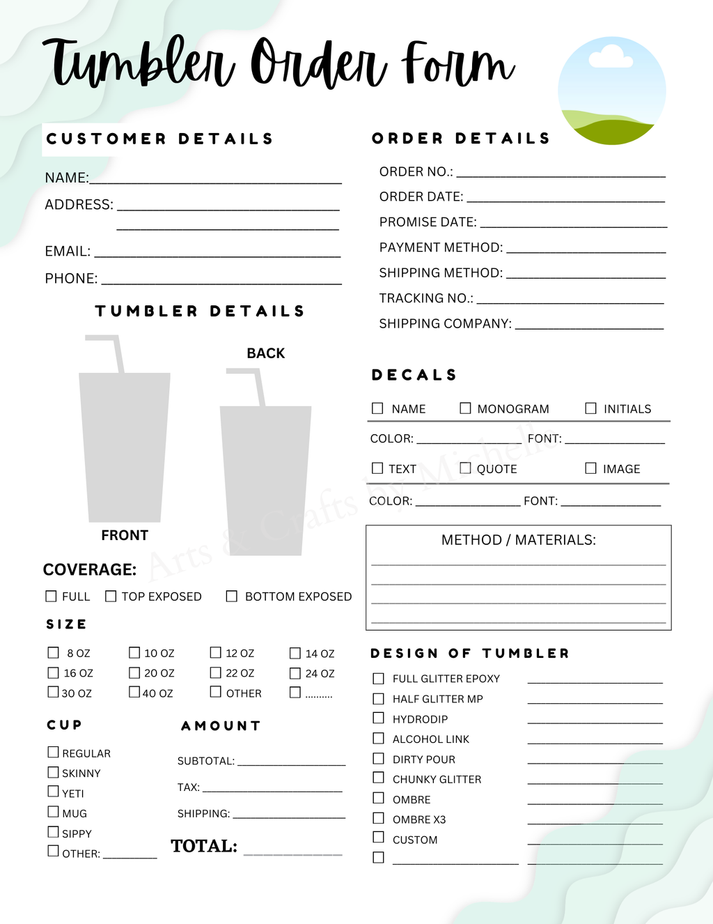Editable Order Forms Template, Small Business Planner (Canva Template, US Letter Size)