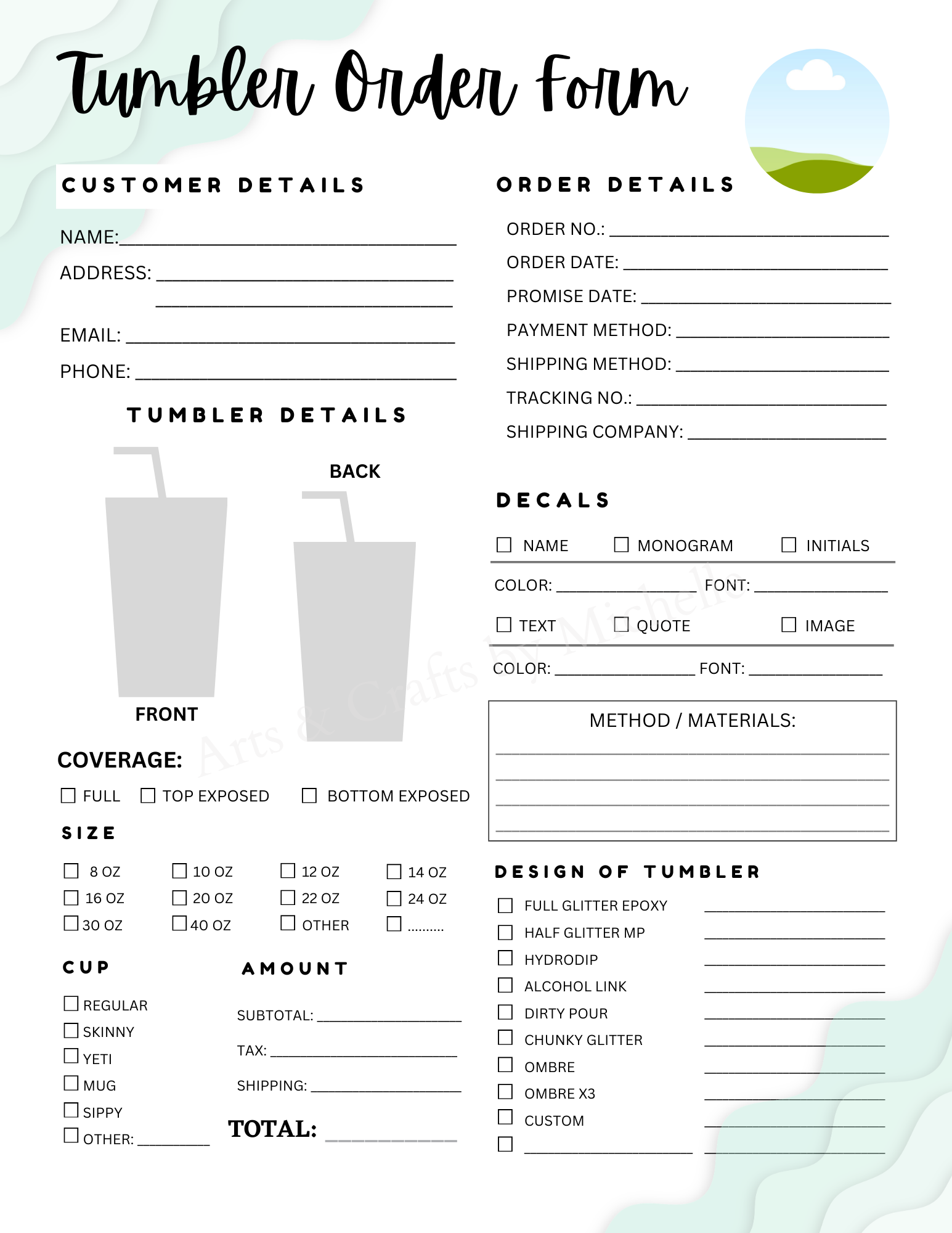 Editable Order Forms Template, Small Business Planner (Canva Template, US Letter Size)
