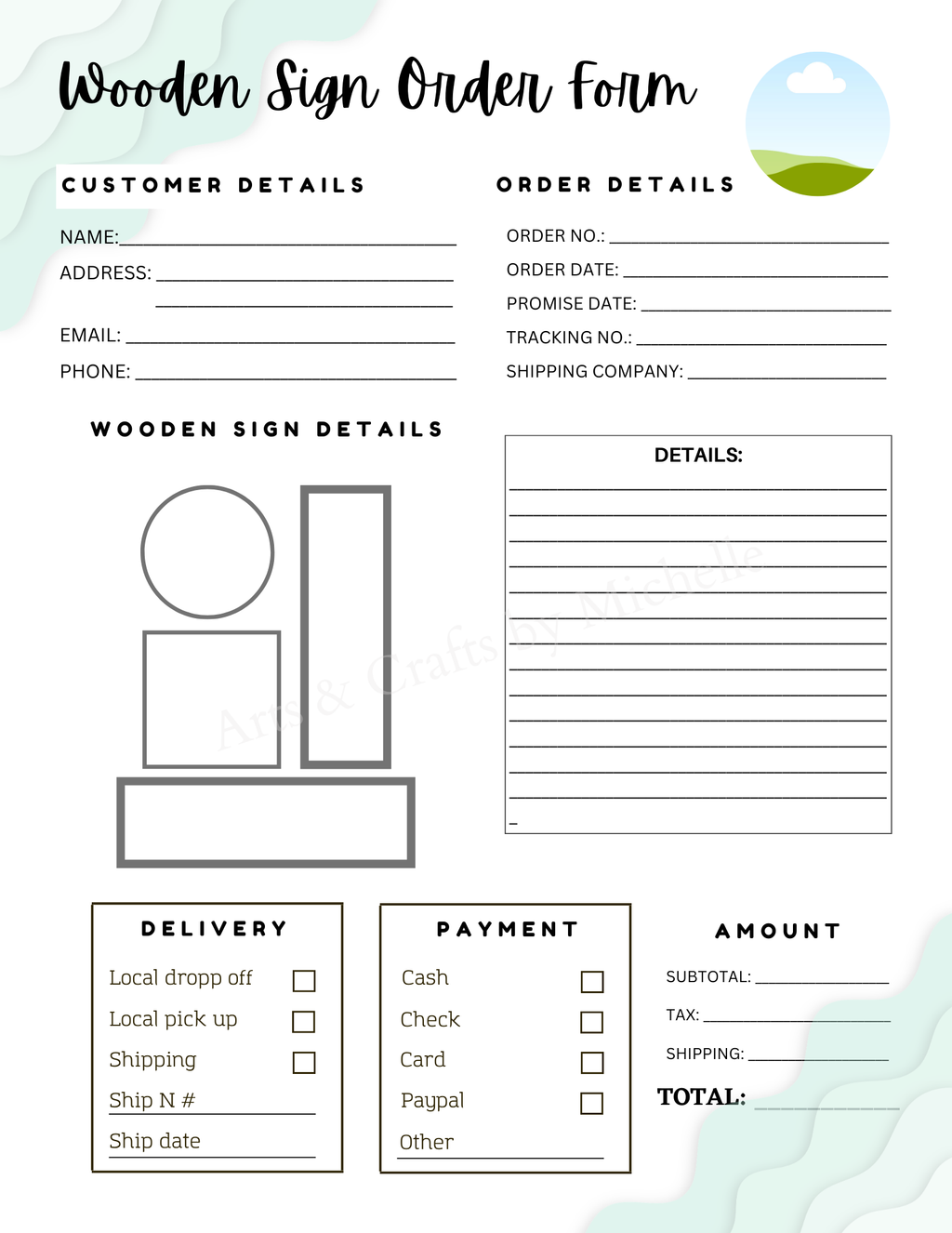 Editable Order Forms Template, Small Business Planner (Canva Template, US Letter Size)