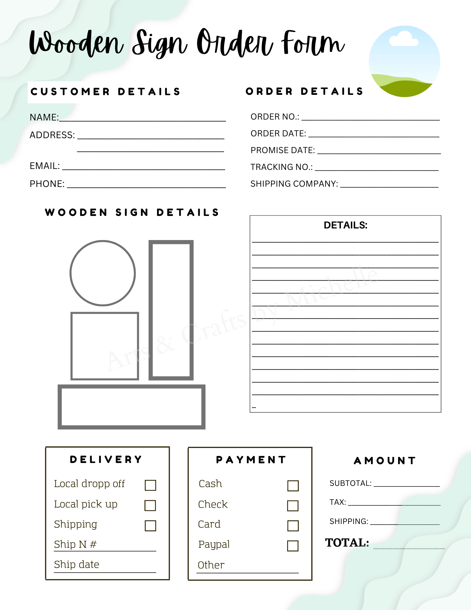Editable Order Forms Template, Small Business Planner (Canva Template, US Letter Size)